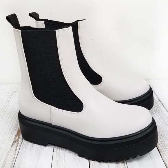 New Off White Chelsea Combat Ankle Boots Booties - Picture 1 of 2
